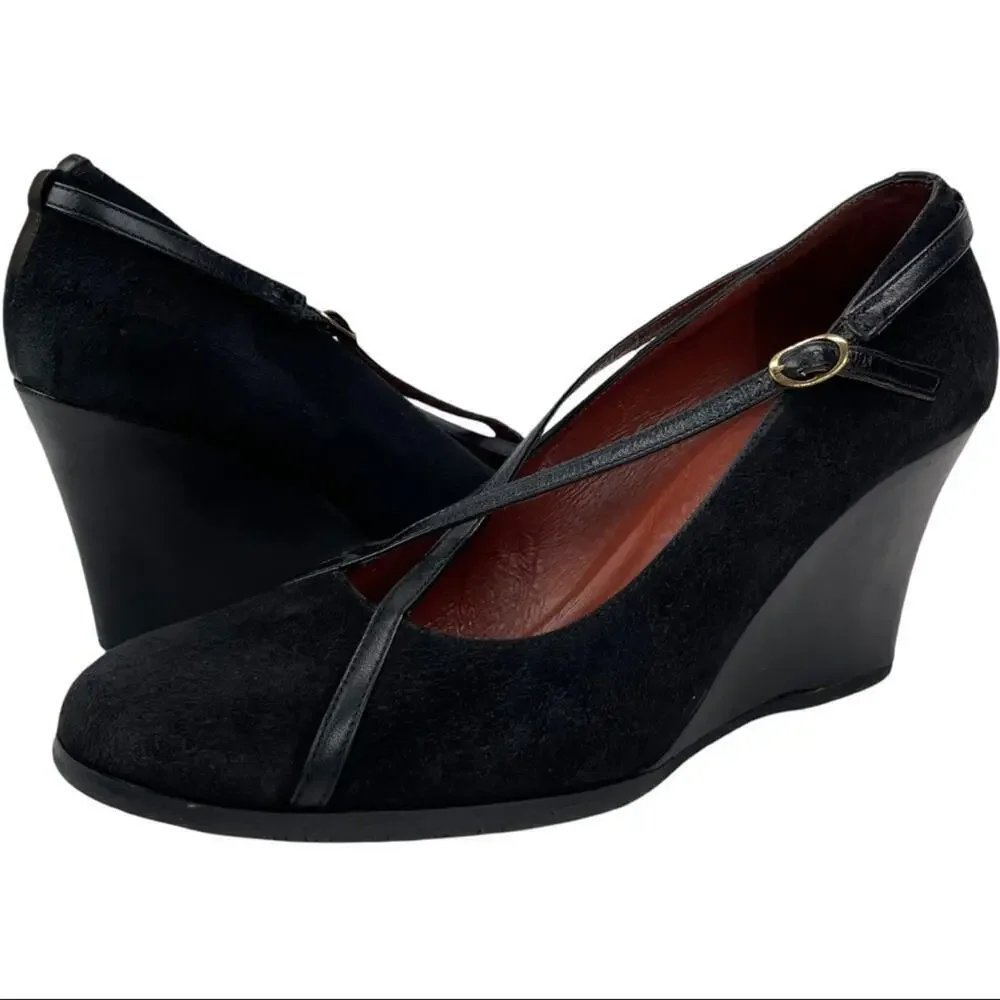 Donald J. Pliner Black Suede Crisscross Mary Jane Wedge Pump Size 8M